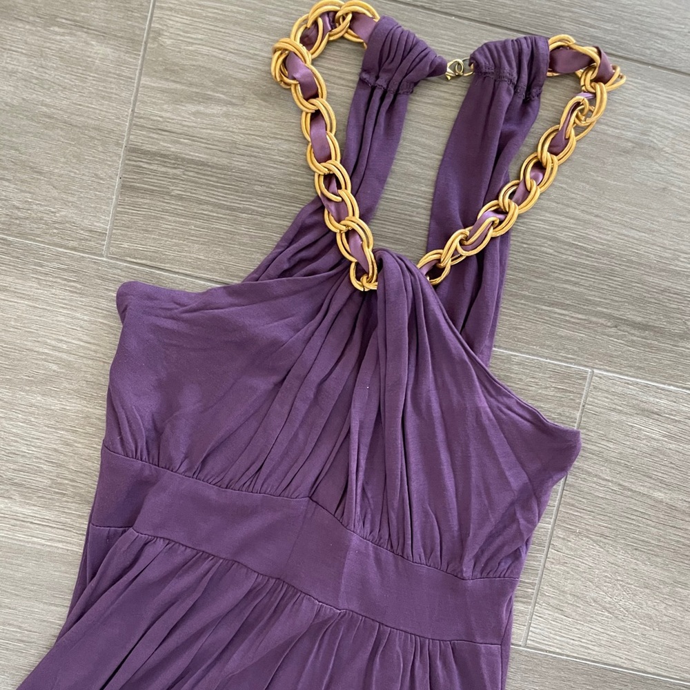 Purple Halter Mini Dress with Gold Accent